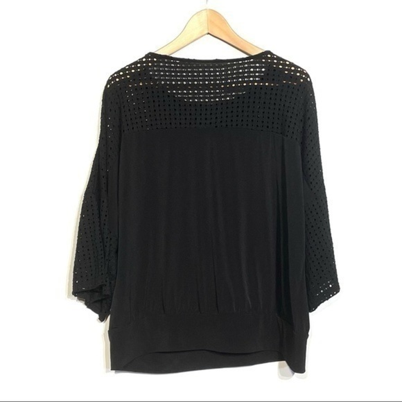 Chico’s Black Top Size 2 3/4 Sleeve Flowy Black Shirt Drape Blouse Flattering - Picture 2 of 7